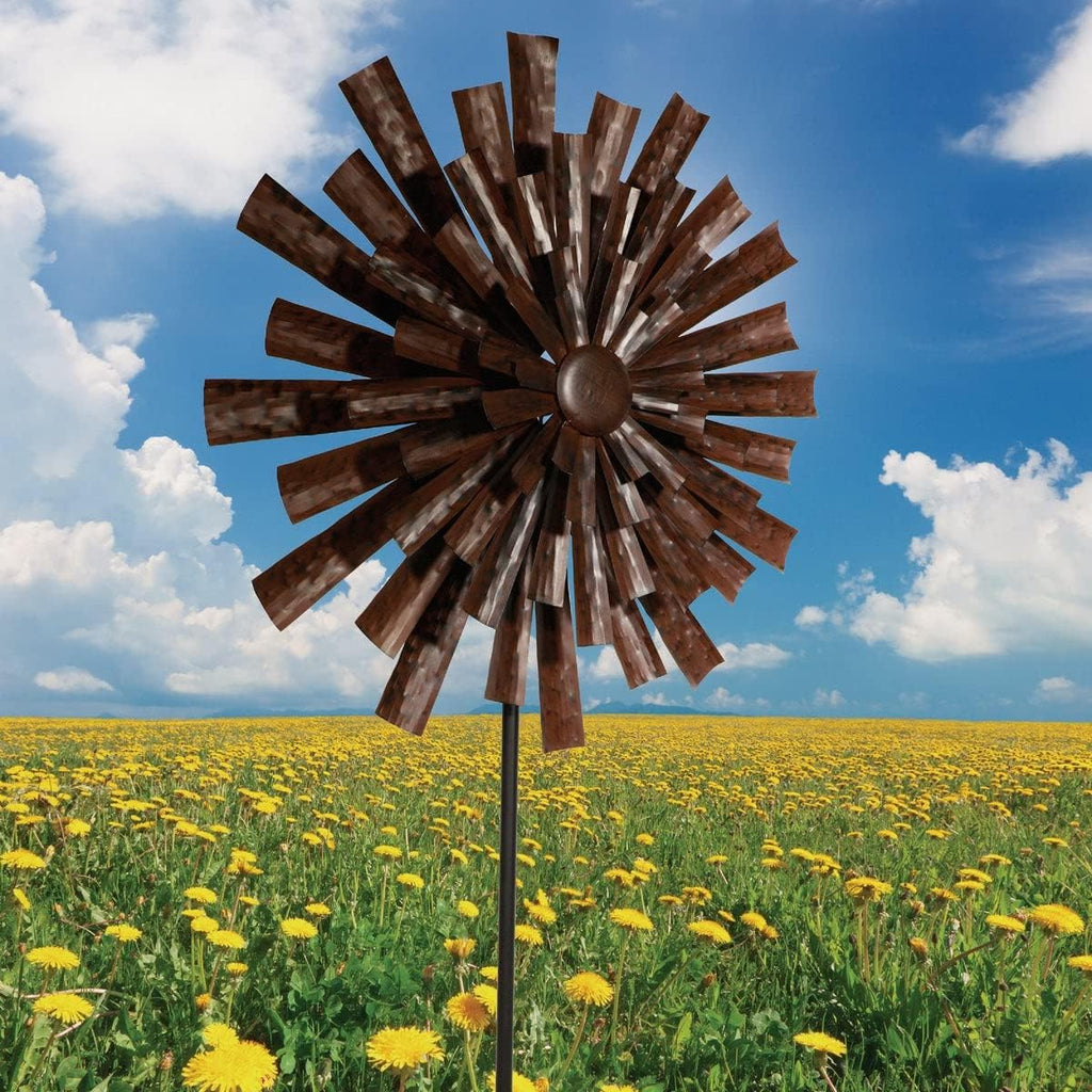 Alpine Corporation 81" Tall Outdoor Kinetic Flower Wind Spinner Stake Yard Decoration, Bronze