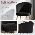 VECELO Velvet Dining Chairs Set of 2, Modern Upholstered Kitchen Chairs with Thick Cushions, Curved Padded Backrest and Metal Legs, for Kitchen, Dining Room, Living Room, Black