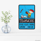 Peanuts Charlie Brown and Snoopy Baseball Teamwork Metal Sign - Fun Charlie Brown Sign for Kids' Bedroom or Classroom