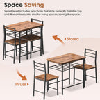Fenbeli 3 Piece Dining Table Set - Small Kitchen Table & Chair Sets for 2, Breakfast Table Set w/Steel Frame, Built-in Storage Rack for Dining Room, Living Room, Apartment (Brown, Small)