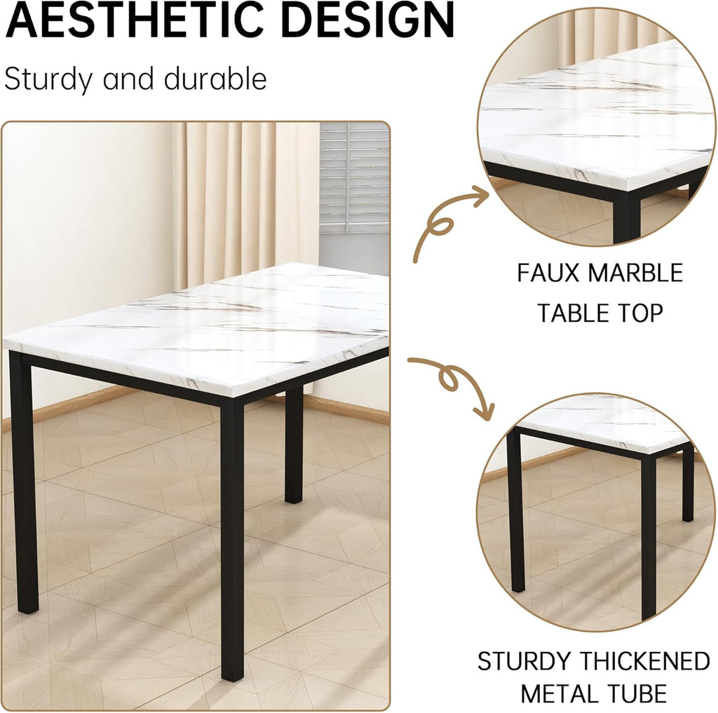 Recaceik 5-Piece Small Dining Table Set for 4, Modern Faux Marble Kitchen Table with 4 Upholstered PU Leather Chairs, Dining Room Table Set for Dinette, Breakfast Nook & Small Spaces, Black