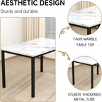 Recaceik 5-Piece Small Dining Table Set for 4, Modern Faux Marble Kitchen Table with 4 Upholstered PU Leather Chairs, Dining Room Table Set for Dinette, Breakfast Nook & Small Spaces, Black