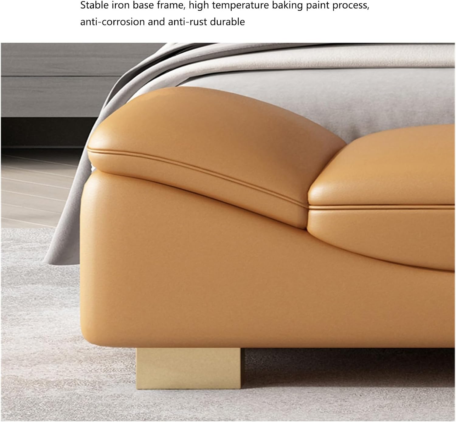 Modern End of Bed Bench, Indoor Entryway with Metal Legs, Cushioned Ottoman for Living Room, Bedroom, Dining, Hallway Entryway(Brown,150 * 50 * 50cm)
