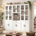 Unikito 79.7" Tall Kitchen Pantry Storage Cabinet, Freestanding Kitchen Hutch Cabinet with Tempered Glass Door, Adjustable Shelves and Drawer, Large Display Bookcase for Living Room Dining Room, White