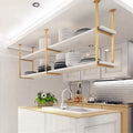 Pot Rack Ceiling Mount | Kitchen Wine Rack & Hanging Shelf Organizer, Wooden and Metal Design, Multi-Functional Storage Solution