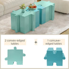 Merax 3 Piece Puzzle-Like Side Accent Table Set, Modular Accent Tables with Interlocking Design, Modern Connectable End Table for Living Room Bedroom Patio Beach Outdoor, Green+Blue+Green