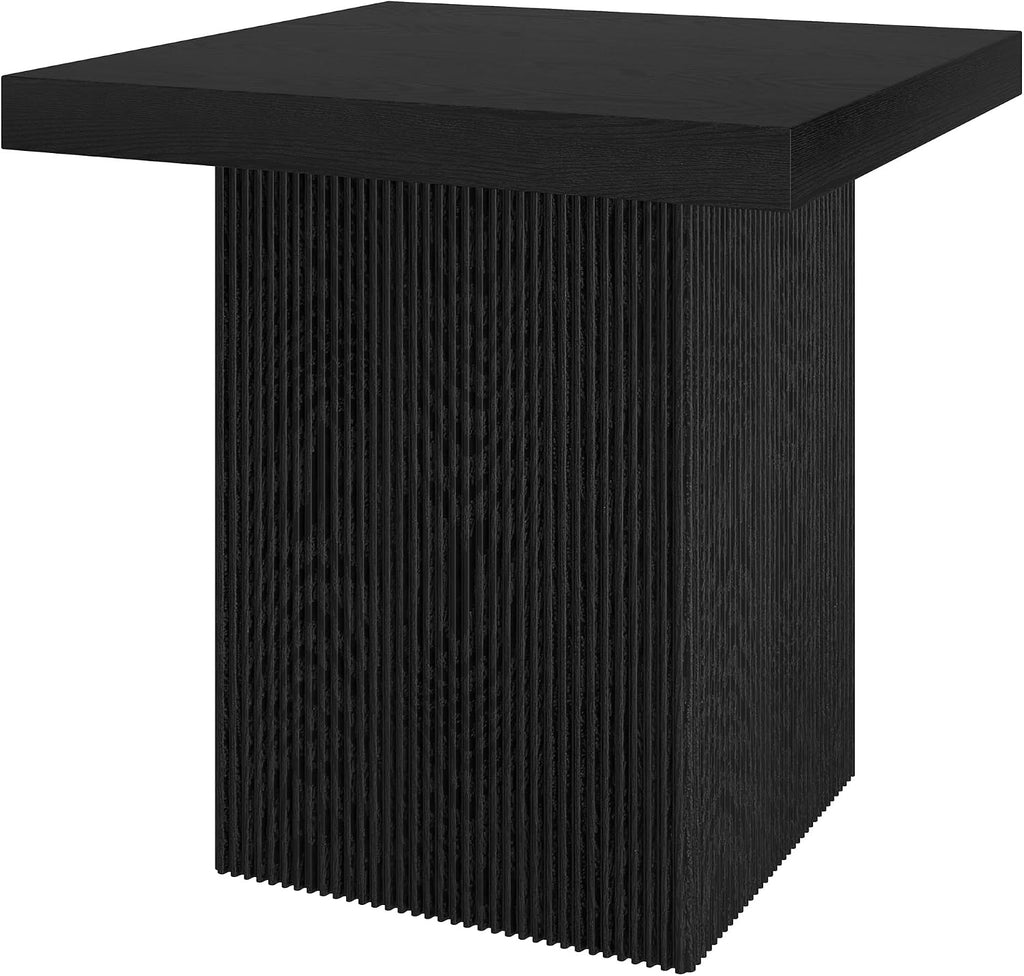 Henn&Hart 22" Fluted Modern Wooden Square End Table, Ribbed Side Table, Nightstand for Living Room, Office, Family Room, or Bedroom, Natural Black