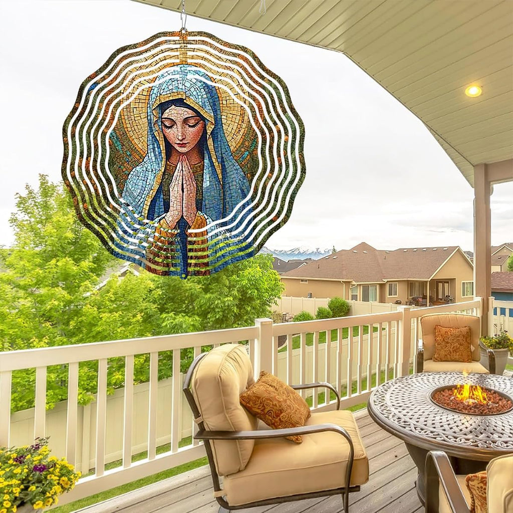 Virgin Mary Prayer Wind Spinner, Metal Wind Spinners Outdoor Indoor, Religious Virgin Mary Hanging Garden Decor for Outside, Stainless Wind Spinners for Yard and Garden 10 inch 3D (25.76X25 CM)