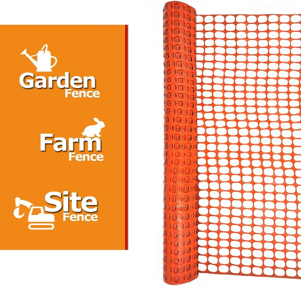 Ashman Plastic Mesh Fence, 4'x50' Feet, 1 Roll, Orange, Construction Barrier Netting, Garden Fencing, Fences Wrap, Above Ground, for Snow, Poultry, Chicken, Deer, Patio, Garden Netting, Orange 50FT.