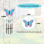 MUMTOP Butterfly Wind Chimes for Outside, Stained Glass Wind Chime Windchimes for Patio, Outdoor,Garden,Yard,Coastal,Window,Home Decor or Gifts for Women(Blue & Red)