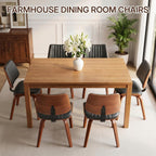 Mid Century Modern Dining Chairs Set of 4, Farmhouse Faux Leather Upholstered Curved Backrest Kitchen Chairs with Walnut Bentwood Frame for Kitchen, Makeup, Desk, Black