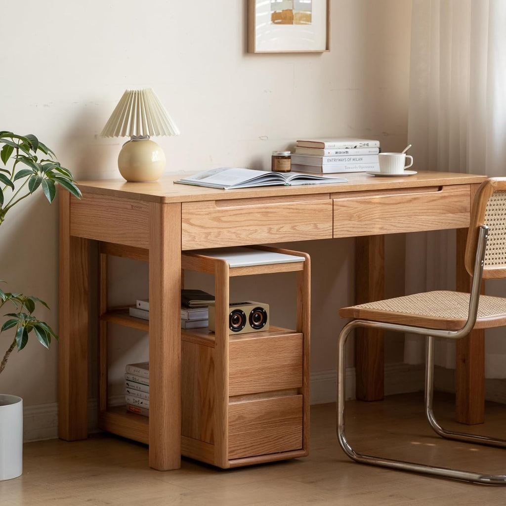 100% Solid Wood Side Table with Storage, Narrow End Table with 2 Drawers, Slim Nightstand and Small Bedside Table with Wheels for Living Room Kitchen Bedroom(Natural, 15.75" D x 26.77" W x 21.65" H)