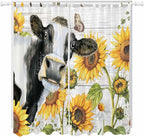 Retro Farmhouse Floral Living Room Curtains 84 Inch Length, Window Curtains Tab Top, Yellow Sunflowers Cows Butterfly Wood Light Filtering Window Treatments Drapes 52"x84" 2 Panel