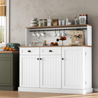 Gyfimoie Sideboard Buffet Cabinet with 2 Drawers, Farmhouse Kitchen Pantry with Adjustable Shelves, Coffee Bar Cupboard Cabinet with 3 Doors for Kitchen, Dining Room (White)