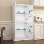 holzart 63" Tall Kitchen Pantry Cabinet, Freestanding Dining Room Storage Hutch with 4 Doors and Adjustable Shelves, Modern Utility Cupboard for Coffee Bar and Microwave, White
