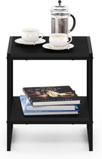 Furinno CAMNUS 2-Tier Metal Frame Side Table, Easy Assembly, Americano | Modern Square End Table with Open Shelf, Night Stand, Bedside Table, for Living Room, Bedroom