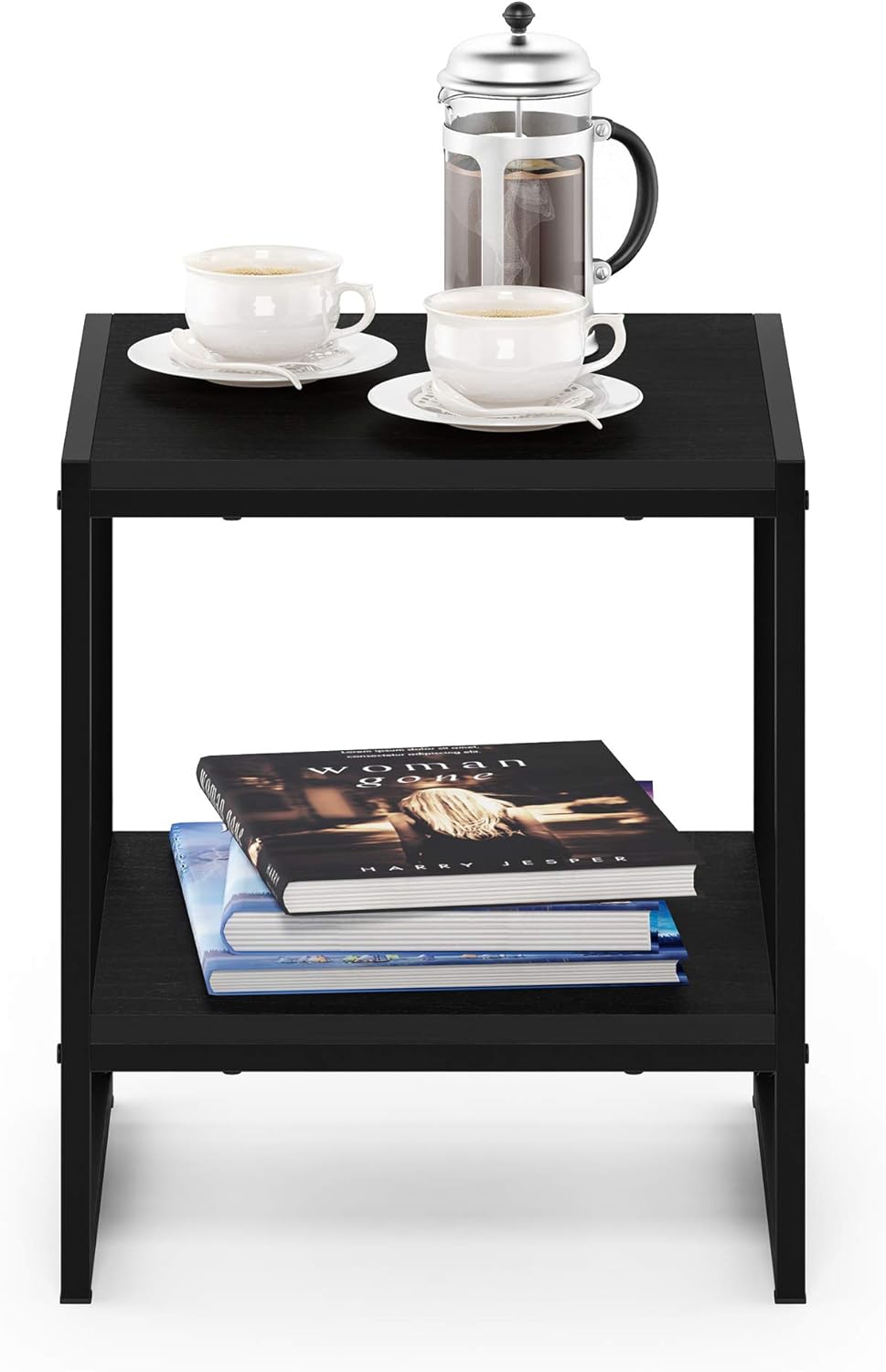 Furinno CAMNUS 2-Tier Metal Frame Side Table, Easy Assembly, Americano | Modern Square End Table with Open Shelf, Night Stand, Bedside Table, for Living Room, Bedroom