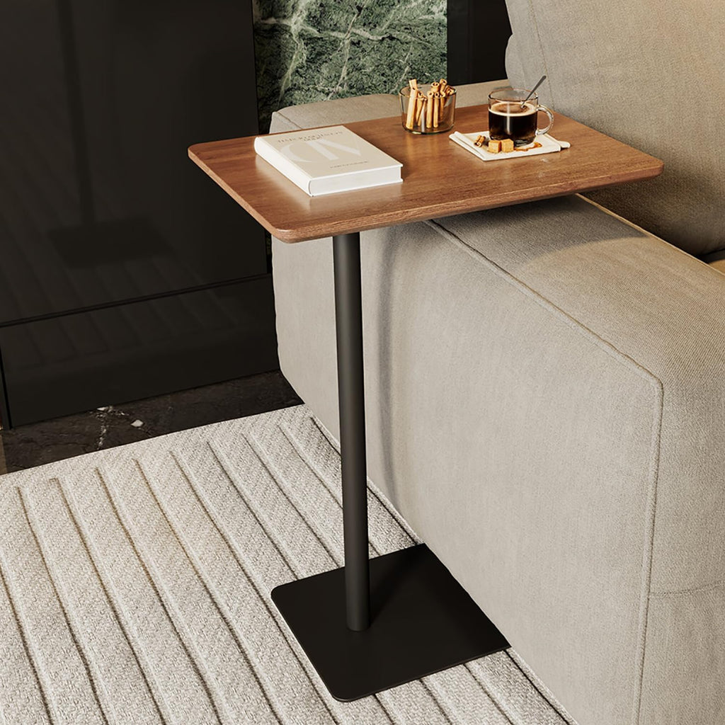 C Shaped End Table, Solid Wood Side Table, 26 Inch High Sofa Tables for Couch for Living Room, Bedroom, Small Space Small Snack C Tables (Rectangle)