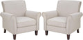 PrimeZone Comfy Accent Chairs Set of 2, Mid-Century Modern Arm Chair, Beige | Soft Cushion, Rolled Armrest, Elegant Nailhead Trim, Sturdy Wood Frame, Ideal for Living Room, Bedroom & Waiting Areas