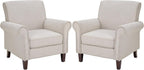 PrimeZone Comfy Accent Chairs Set of 2, Mid-Century Modern Arm Chair, Beige | Soft Cushion, Rolled Armrest, Elegant Nailhead Trim, Sturdy Wood Frame, Ideal for Living Room, Bedroom & Waiting Areas