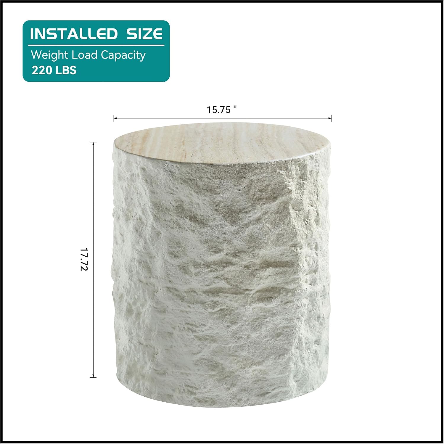 Round Side Table End Table for Living Room, Modern Contemporary Faux Stone Style Fiberglass Material, No Assembly (Beige, ø15.7'' x 17.7'')