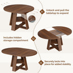 Extendable Round Dining Table Set for 4-6, 5-Piece Oval Kitchen Table with Hidden Storage, Wooden Dining Table Set with Upholstered Chairs for Small Spaces, Apartment
