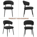 Dining Chairs Set of 4, Mid Century Modern Kitchen Chairs, Boucle Upholstered Dining Chair with Curved Backrest & Metal Legs for Kitchen Dining Room, Black
