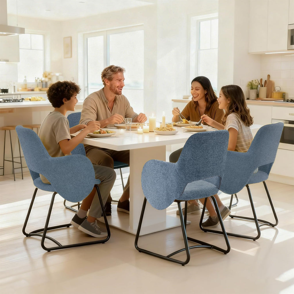 Mid-Century Modern Dining Chair, Upholstered Single Chair with Armrests, 350 lbs Weight Capacity, 22" Wide Seat, Chenille Fabric, Ergonomic Back Support for Kitchen/Dining Room/Cafe/Resturant