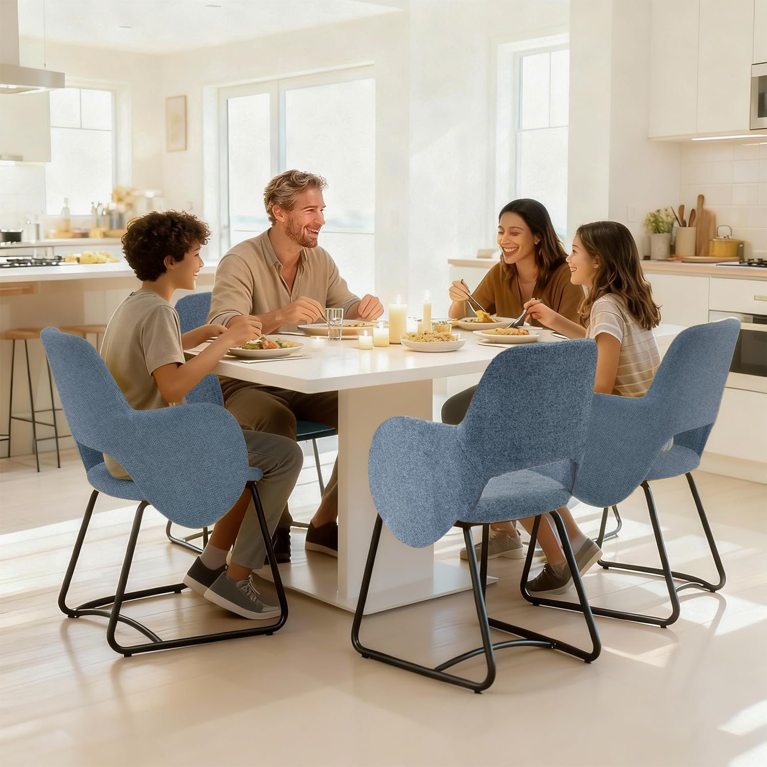 Mid-Century Modern Dining Chair, Upholstered Single Chair with Armrests, 350 lbs Weight Capacity, 22" Wide Seat, Chenille Fabric, Ergonomic Back Support for Kitchen/Dining Room/Cafe/Resturant