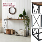DDK 40" Narrow Console Table, Thin Sofa Side Entryway Table with X-Shaped Metal Frame, Rustic Wood Entry Way Display Table for Hallway, Living Room, Small Spaces