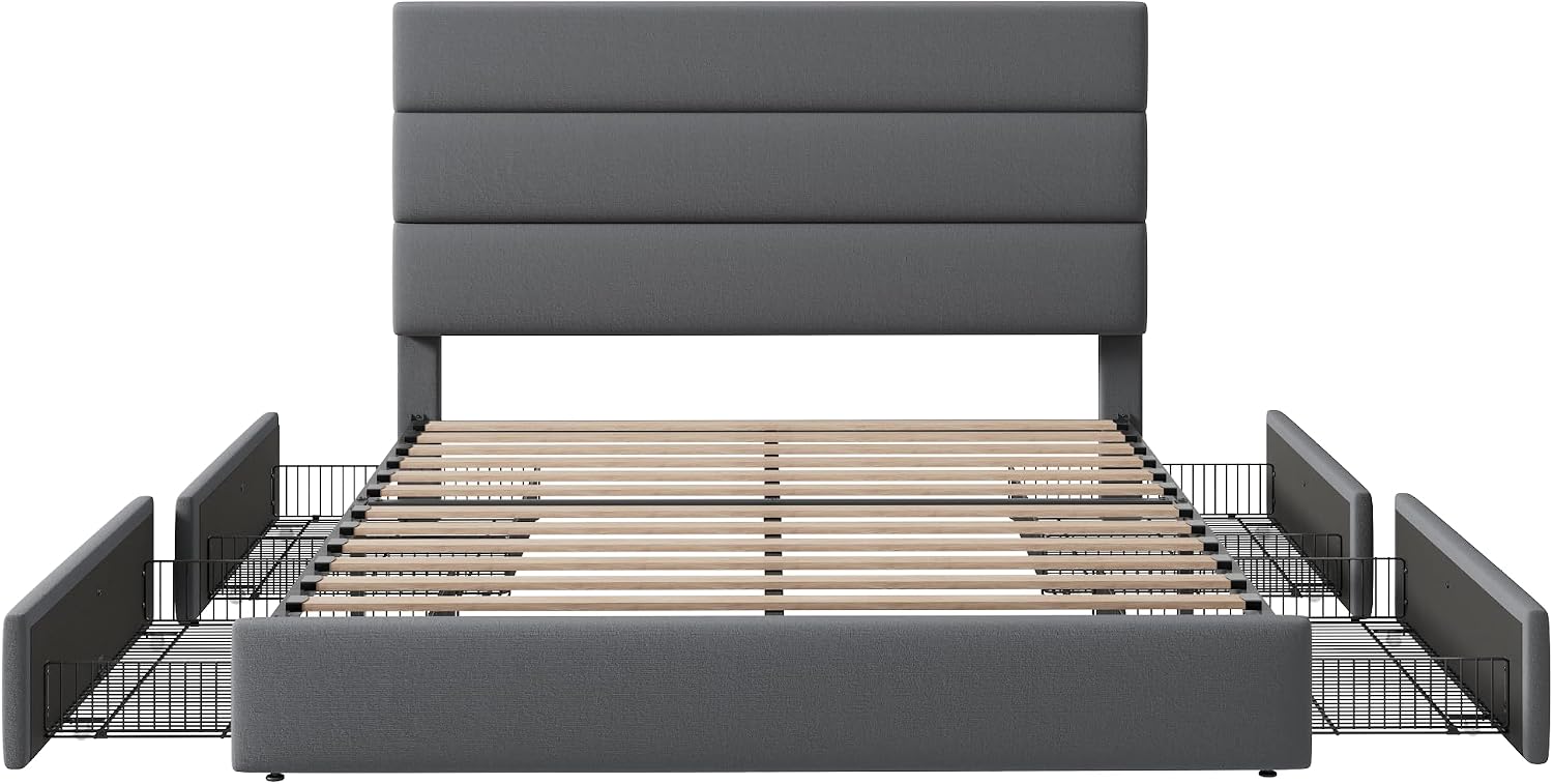 Allewie Modern Full Size Platform Bed Frame with 4 Storage Drawers