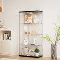 Glass Display Cabinet 4-Shelf 2 Doors with LED Push Light Lockable Glass Display Case with 4mm Tempered Glass Floor-Standing Bookshelf for Bedroom, Living Room, Black