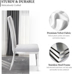 AUZ White and Silver Dining Chairs, Modern Velvet Upholstered Dining Room Chairs with High Back and Mirrored Metal Legs for Restaurant Kitchen, Set of 2