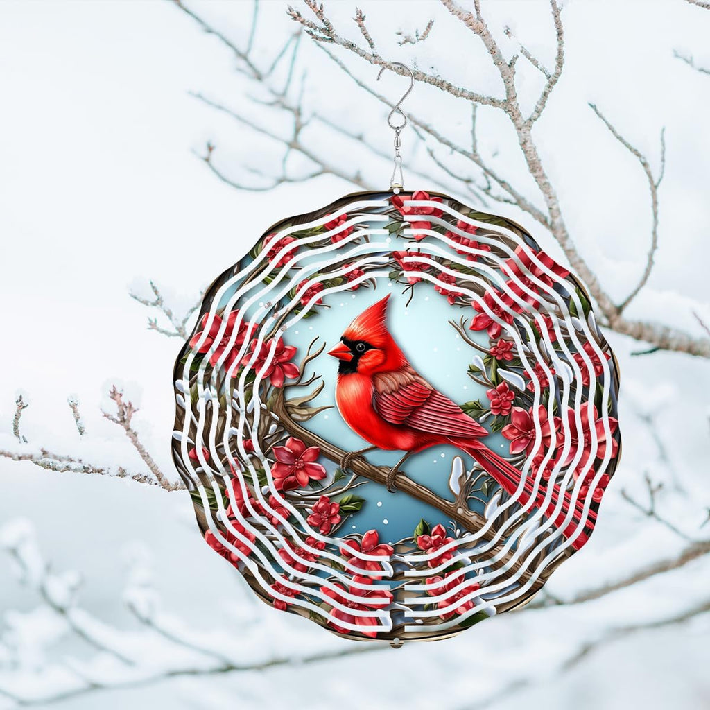 3D Red Cardinal Wind Spinner 10 Inch Stainless Steel Bird Wind Sculpture Kinetic Art Hanging Ornament for Outdoor Garden, Yard, Patio, and Home Decoration Christmas Decor