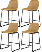 Rfiver Pu Faux Leather Bar Stools Set of 4(Yellow, 24" Counter Chair x4) | Counter Height Pub Barstools with Back and Footrest, Modern Armless Bar Stool, Upholstered Bar Chairsfor Kitchen Island