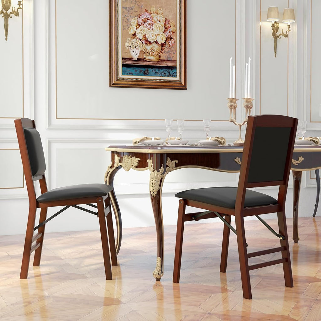 KOTEK Folding Dining Chairs Set of 2, Wooden Kitchen Chairs with Padded Seat & Backrest, Foldable Armless Side Chairs for Dining Room, Living Room