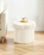 B FSOBEIIALEO Storage Ottoman Cube, 12.6" Ottoman with Storage, Cream White | Sunflower Shaped Footstool，Small Ottomans for Dorm , Faux Teddy Fur, Collapsible Folding Pouf Seat,Living Room, Entryway