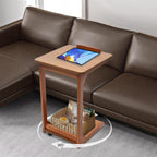 Mobile C-Shaped End Table,C Shaped Table for Couch with Concealed Storage Compartment,C Table with Lockable Wheels,55.12Lbs Load Adjustable Desktop Wooden Couch Table for Living Room,Bedroom (Walnut)