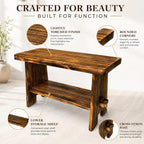 31.5" Solid Wood Entryway Bench, Farmhouse Rustic Storage Bench for Small Spaces, Narrow Indoor Bench Seat for Hallway, Living Room, Dining Room & Mudroom, Mortise-and-Tenon Base, Rustic Brown