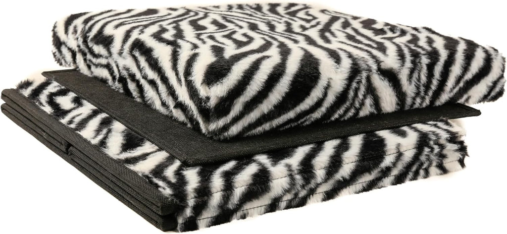 Luxe Faux Fur Storage Ottoman, Zebra Black/White, 15 x 15 x 15 in | Engineered Wood, Tool-Free Assembly, Modern Style, Seat And Footrest
