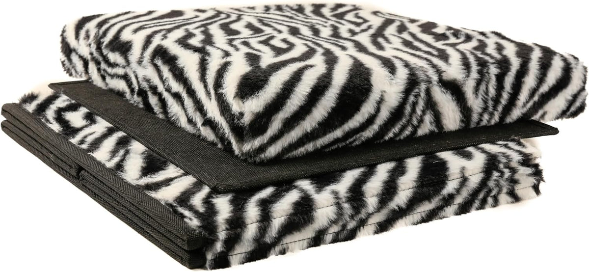 Luxe Faux Fur Storage Ottoman, Zebra Black/White, 15 x 15 x 15 in | Engineered Wood, Tool-Free Assembly, Modern Style, Seat And Footrest