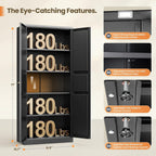 Yizosh Metal Storage Cabinet with 2 Doors and 4 Adjustable Shelves - 71" Black Kitchen Pantry Storage Cabinet, 4-Tier Tall Steel Cabinet Locker for Kitchen, Living Room, Dining Room