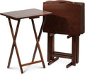 PJ Wood - 5-Piece Wooden Folding TV Tray Table Set - Honey Oak Snack Tables | Rubberwood Construction, 19.09 x 14.57 x 26 in, Folds To 3 in Thick, 40 lb Capacity, No Assembly Required