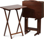 PJ Wood - 5-Piece Wooden Folding TV Tray Table Set - Honey Oak Snack Tables | Rubberwood Construction, 19.09 x 14.57 x 26 in, Folds To 3 in Thick, 40 lb Capacity, No Assembly Required