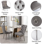 Rustic 7 Piece Dining Table Set, 62.99"-78.74" Extendable Dining Table & 6 Gray Velvet Dining Chairs with Stainless Leg, White Expandable Dining Room Table and Chairs Set