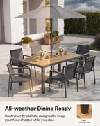 Outdoor Dining Set, 7 Piece Aluminum Patio Table and Chairs Set, All Weather Patio Dining Furniture Set with Umbrella Hole for Backyard, Deck, Poolside (Gray-Teak)
