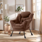 Furlide Lazy Chair for Living Room, Modern Accent Chairs with Armrests, Dark Brown Armchairs with Side Pocket, Cozy Lazy Sofa for Reading, Balcony, Bedroom, Dorm, Small Spaces
