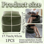 Louis Donné 18 Inch Square Unstuffed Pouf Ottoman Cover, Waterproof Faux Leather Moroccan Boho Footstool, Easy Clean Green Storage Foot Rest Decor for Living Room (Cover Only, No Filler)