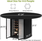 IBF Black Round Dining Table for 4-6, 47" Kitchen Table with Fridge Space, Modern Dining Room Tables with Storage, Industrial Wood Dinner Tables for Home Kitchen Living Room, Black Oak, Only Table