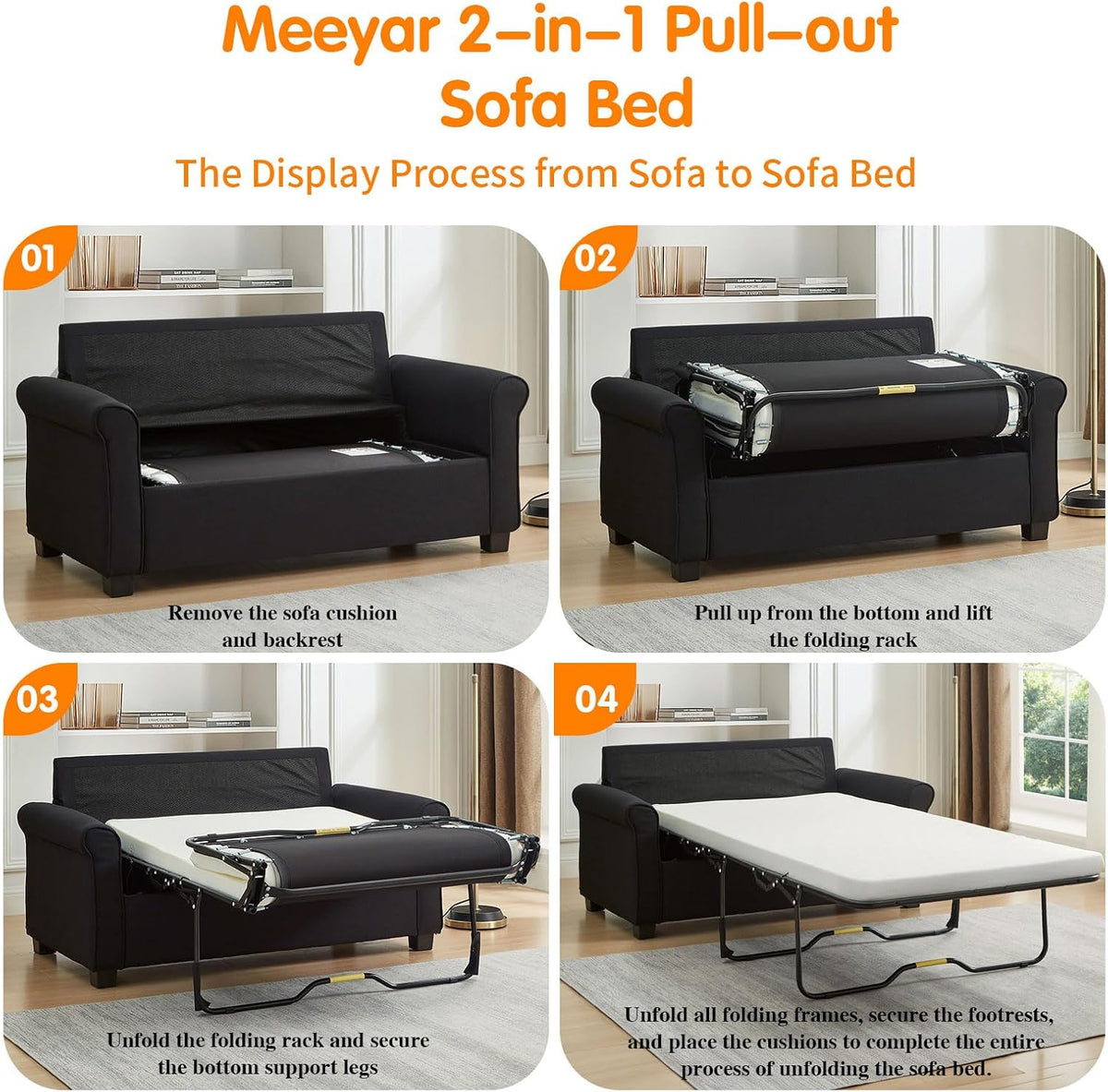 Pull Out Sofa Bed with Mattress, 57" Convertible Sofa Bed Loveseat, Twin Sleeper Sofa Couch with Pocketed Coil Seating, Upholstered Fabric Sofa Bed for Small Spaces,Black